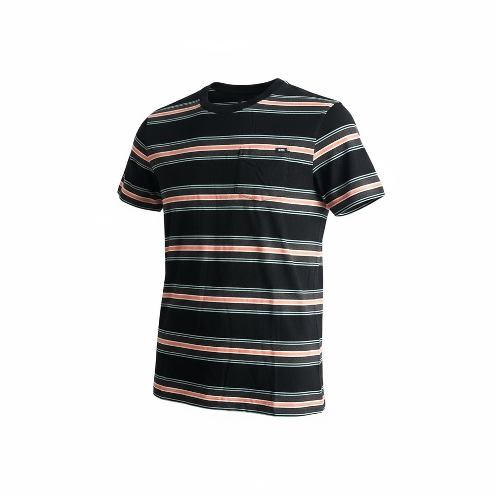 Vans Men’s Black Coral Green Striped Pocket Crewneck Tee Size Medium
